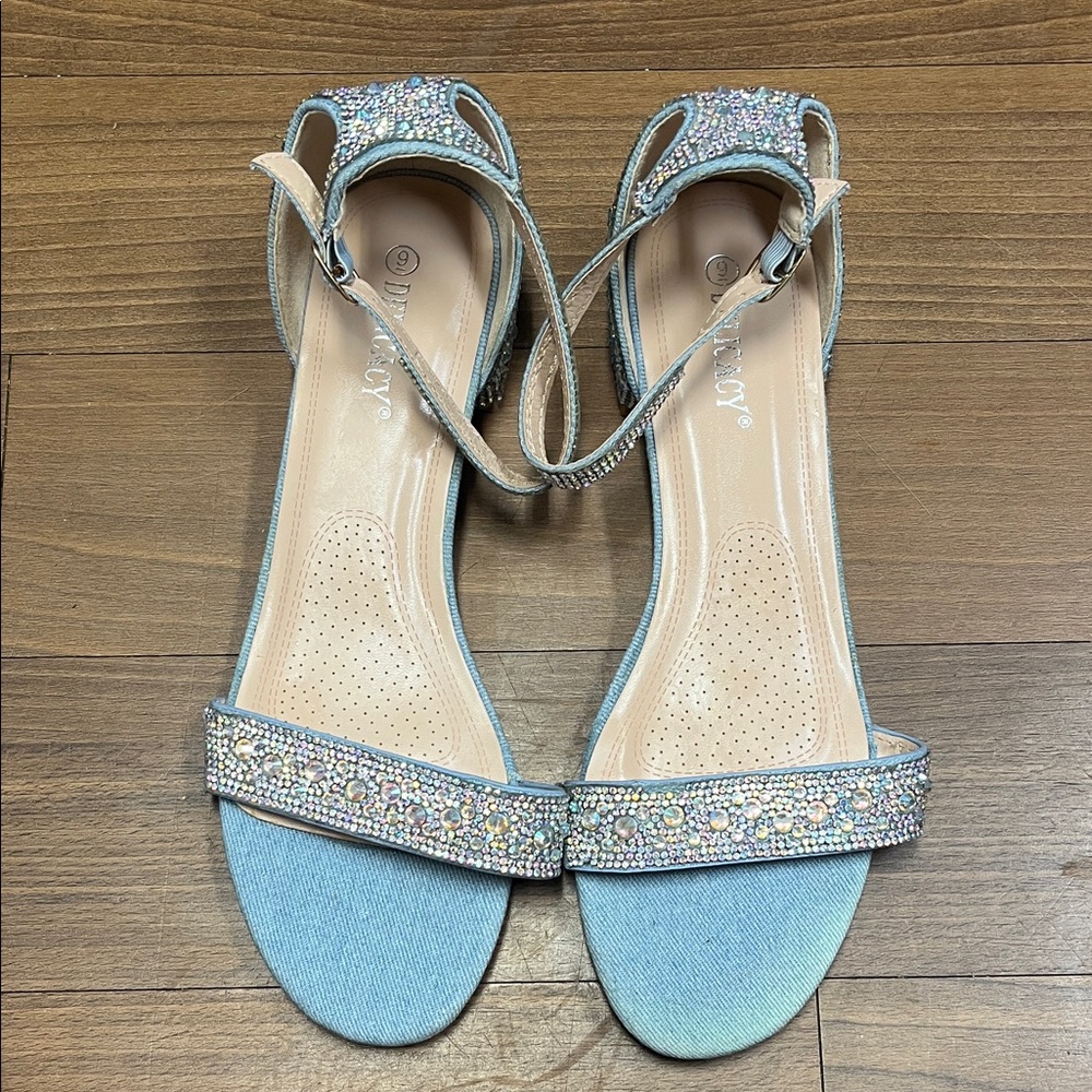 Delicacy Blue Sandals with Sparkling Accents